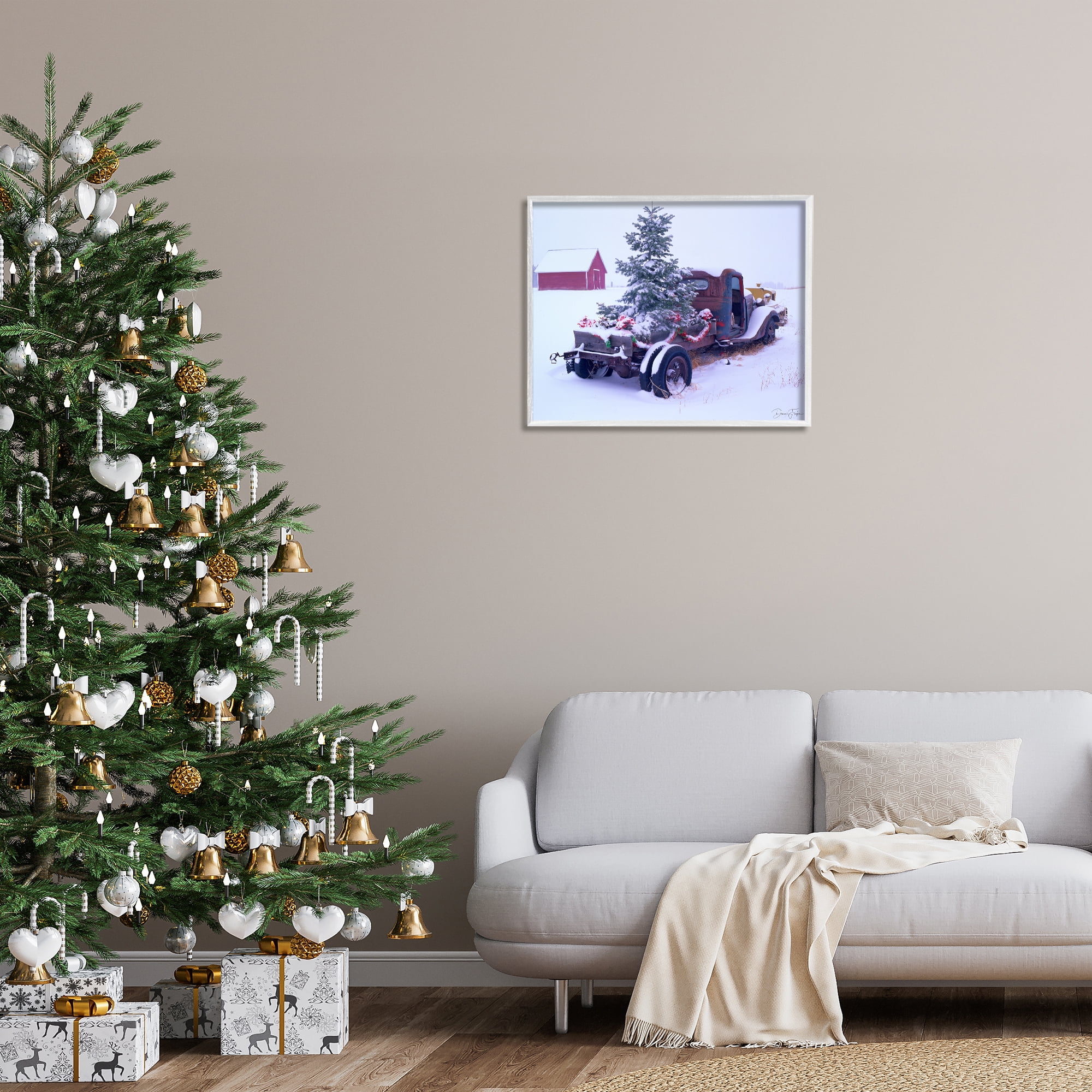 Stupell Industries Christmas Tree Truck Holiday Painting White Framed Art Print Wall Art, 30 x 24