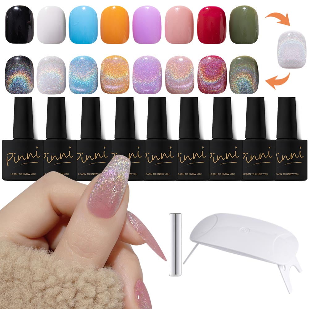 Universal Rainbow Cat Eye Gel Nail Polish 9D Holographic Glitter