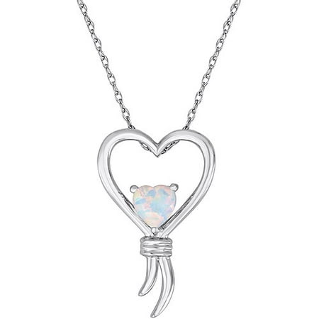 Knots of Love Sterling Silver Lab-Created Opal Heart Pendant, 18