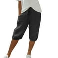 thumbnail image 5 of Dwellite Plus Size Bermuda Shorts for Women Knee Length Cotton Linen Elastic Waist Drawstring Shorts Summer Loose Capri Pant Black M, 5 of 7
