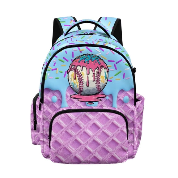 Kuiaobaty Baseball Print Backpack for Girls 8-12 Ice Cream Print Backpack with Padded Strap 17 Inch Bookbag Daypack for School, Purple