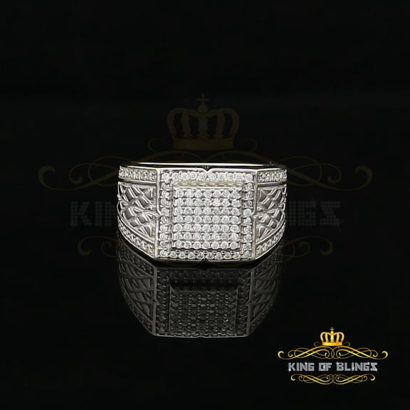 King of Bling's Sterling Silver White 1.25ct Cubic Zirconia Wide Square Cocktail Men's Ring SZ11