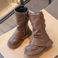thumbnail image 6 of Girls Fall Winter Fleece Lined Mid-Calf Leather Boots, Long Barrel Princess Style Soft Sole Warm Fashion Daily Matching Dress Boots Brown 2.5, 6 of 7