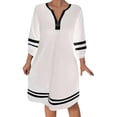 thumbnail image 3 of TaTaai Womens Casual Striped A Line Dress Long Sleeve Zipper Front Round Neck Loose Fit Midi Length Soft Comfortable for Fall Daily Party Holiday Gift, 3 of 7