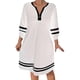 thumbnail image 3 of TaTaai Womens Casual Striped A Line Dress Long Sleeve Zipper Front Round Neck Loose Fit Midi Length Soft Comfortable for Fall Daily Party Holiday Gift, 3 of 7
