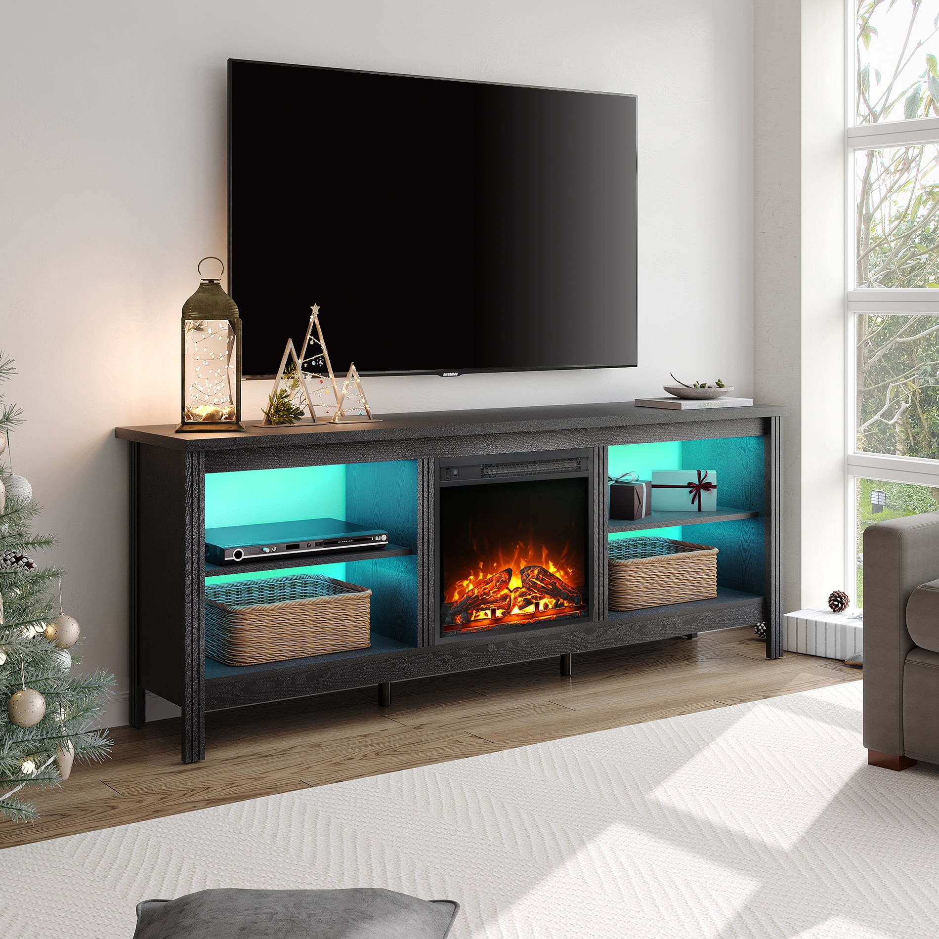 Fireplace TV Stand with 16 Changable LED Lights for TV's up to 80 Inch