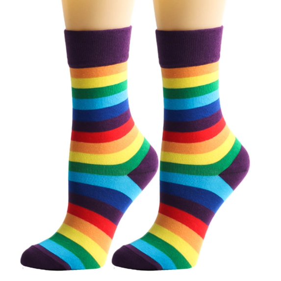 ZUARFY Women Men Cotton Novelty Printed Crew Socks Rainbow Striped Multicolored Harajuku Casual Skateboard Mid Tube Hosiery