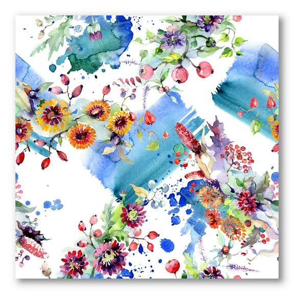 Designart ' Wildflowers and Vibrant Wild Spring Leaves IX ' Modern Canvas Wall Art Print