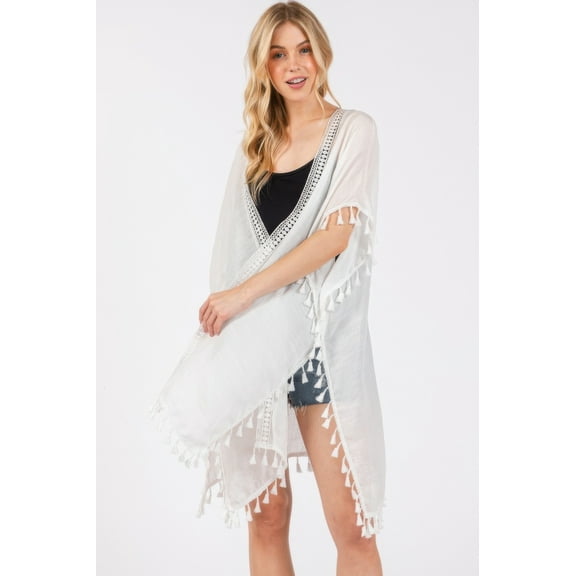 Crochet And Tassel Trim Cover Up
