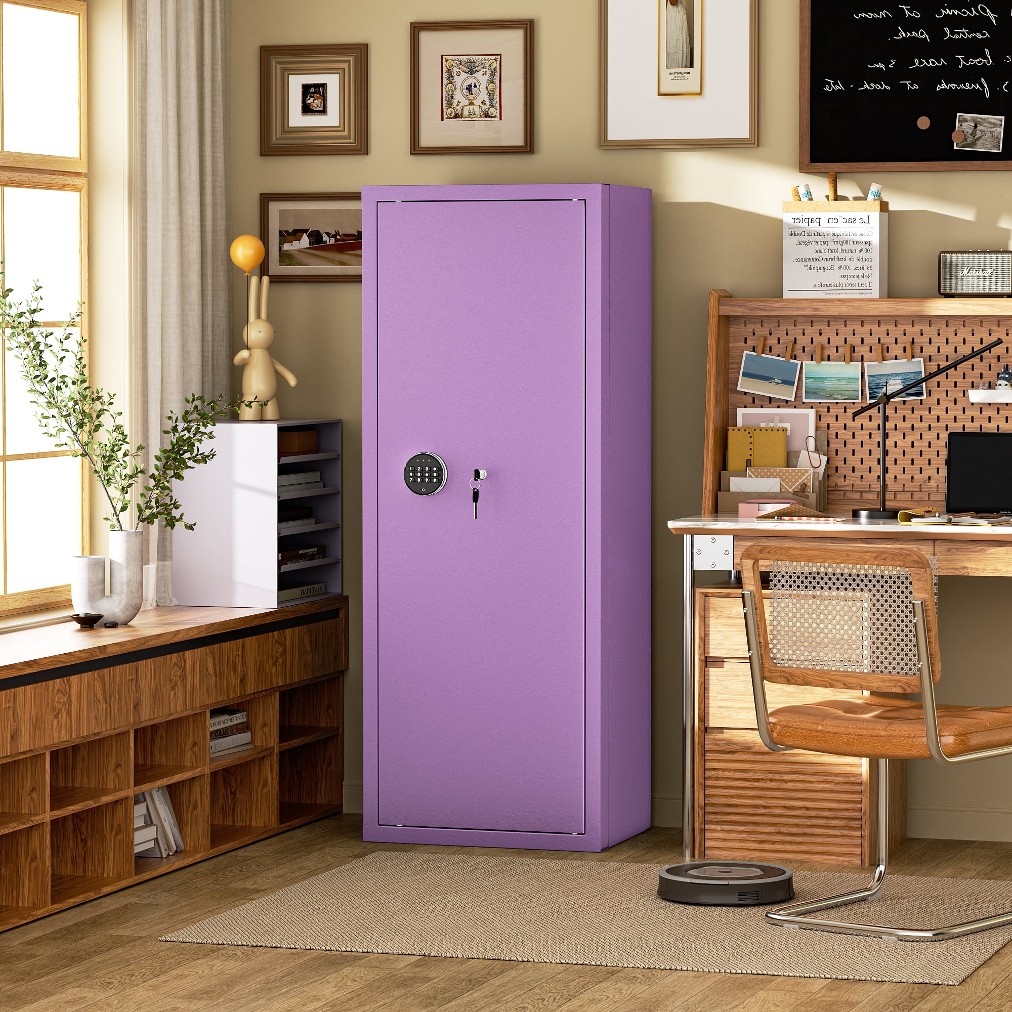 SUNCROWN 12-15 Gun Safe for Rifles and Pistols,Quick Access Rifle Gun Safe with Keyboard Lock, Gun Cabinets for Rifles and Shotguns with Pocket and Rifle Rack for Home（Purple）