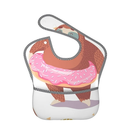 Bingfone Mess-Proof Baby Bib - Waterproof Bib For Baby Boy Or Girl With Food Catcher Pocket, Unisex-Sloth With Donuts1