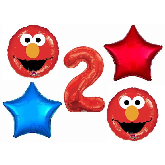 Elmo and Cookie Monster 2nd #2 Birthday Party Sesame Street 5 Piece Mylar Balloon Set
