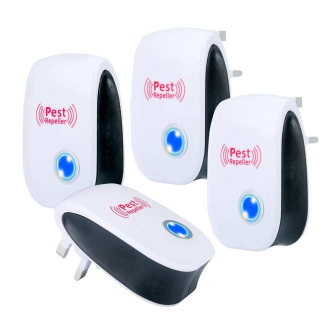Repelente de plagas ultrasónico de 4 piezas, repelente de plagas electrónico enchufable para arañas de insectos, mosquitos, moscas, insectos efectivos oso de fresa Hogar