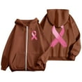 thumbnail image 5 of Arlun Womens Zipper Up Hoodies Sweatshirts Cancer Awareness Month Long Sleeve Hooded Tops Casual Loose Fit Comfortable Fall Winter Jackets Brown M, 5 of 6