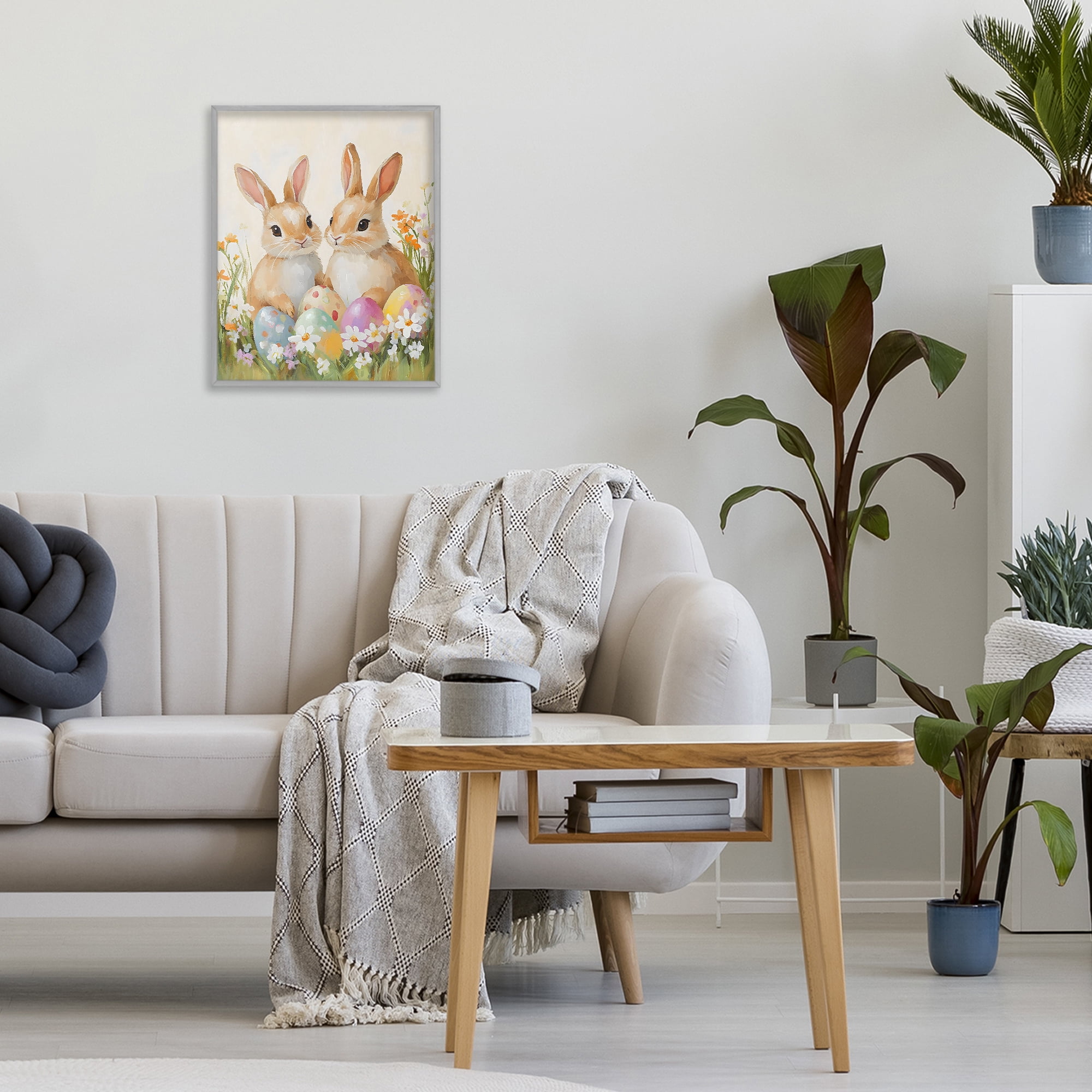 Stupell Industries Bunnies with Painted Easter Eggs Gray Framed Giclee Art, design by The Prints Vibe