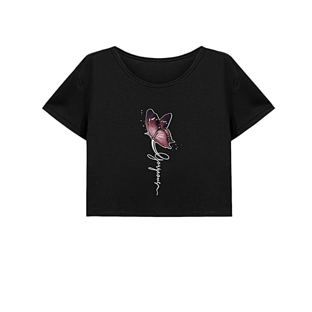 Camisa corta de verano para mujer, ligera, a la moda, con cuello redondo, para ir de compras S