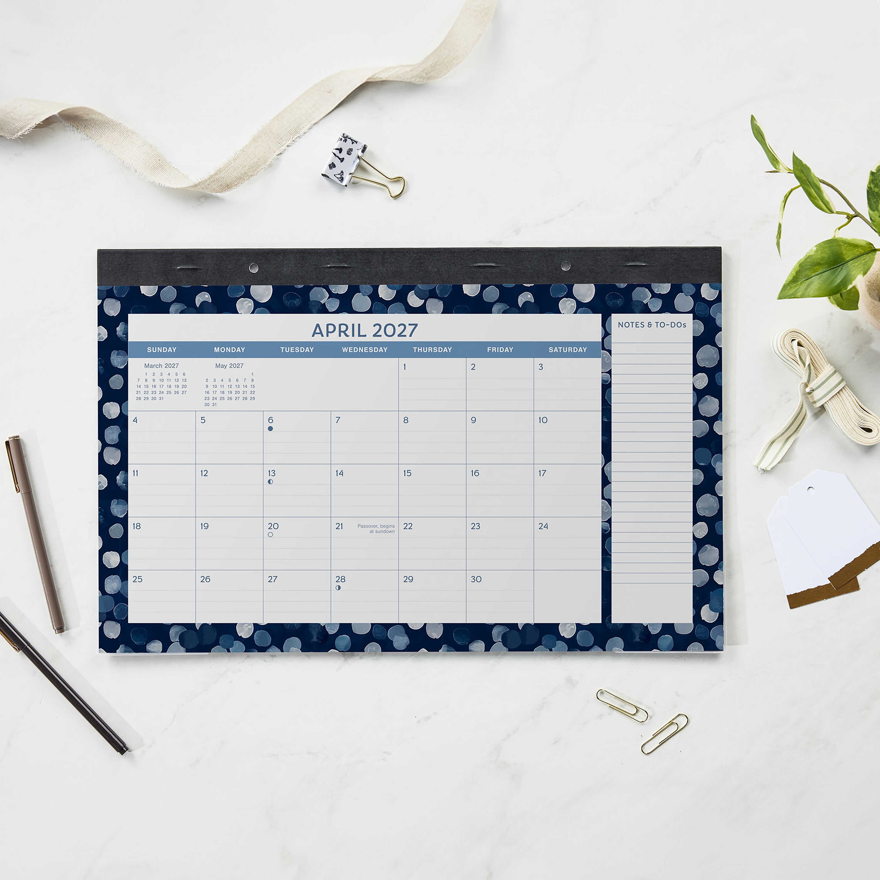2027 Pen+Gear Blue Dot Desk Pad Calendar 17x11 January-December Gridded