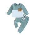 thumbnail image 1 of Bagilaanoe 2Pcs Toddler Baby Boy Long Pants Set Contrast Color Long Sleeve Sweatshirt Pullover Tops + Drawstring Sweatpants 6M 12M 18M 24M 3T Kids Casual Sweatsuits, 1 of 8