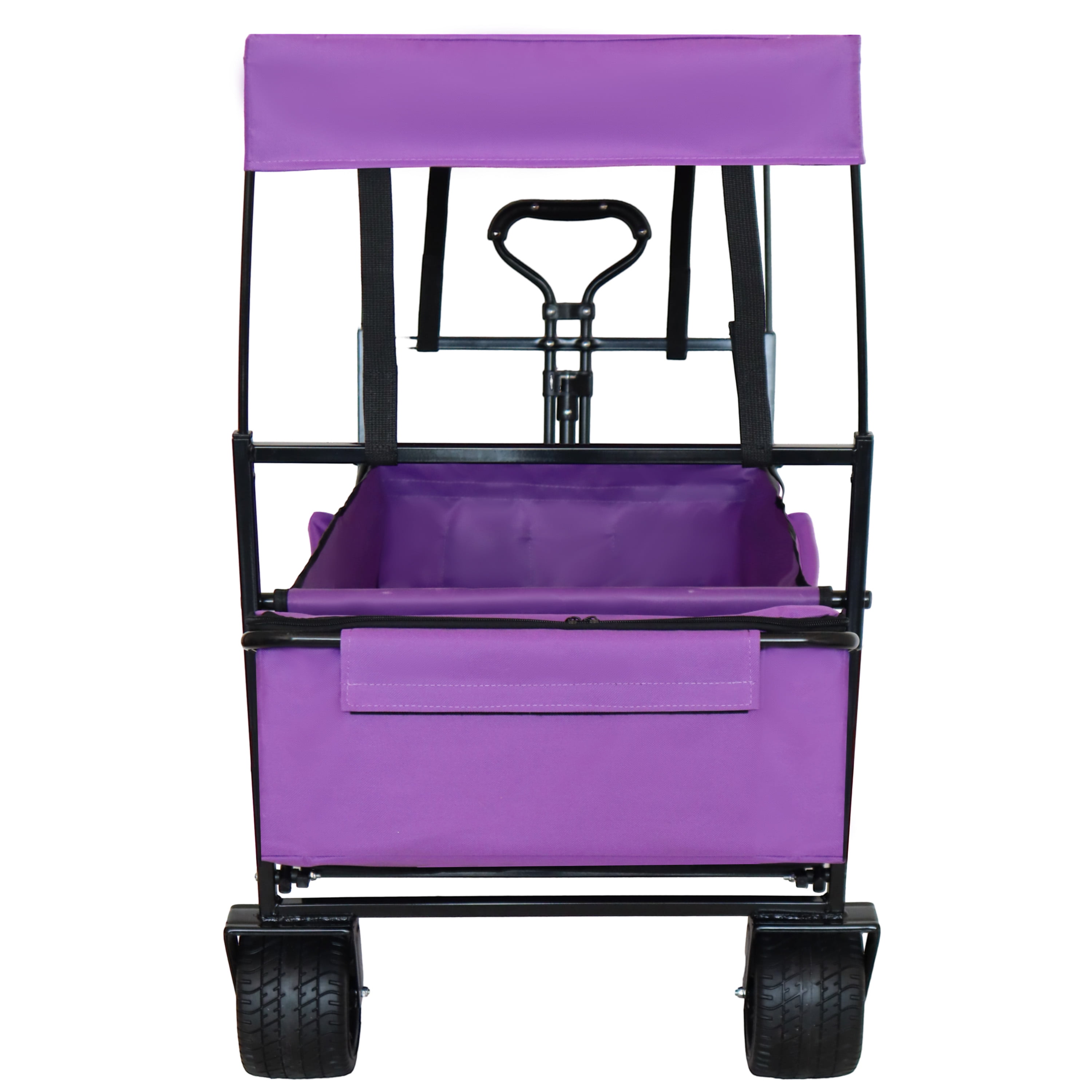 480Lbs Capacity Foldable Wagon with Canopy, 7" All-Terrain Wheels Collapsible Utility Cart for Camping, Shopping & Outdoor Use, Purple