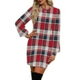 thumbnail image 5 of Women's Casual Dress Long Sleeve Round Neck Solid Color Classic Fit Midi Dress for Spring Fall Daily Wear,Red,L, 5 of 6