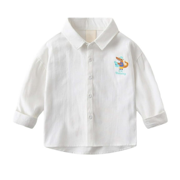 Zszcpp Baby Girl Button Down Shirts Boys Lapel Classic Design Cartoon Printed Long Sleeve Shirt Holiday Blouse Kids Going Out Tops