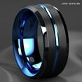 thumbnail image 2 of Tungsten Rings for Men Wedding Bands for Him 8mm Blue Line Black Brushed, 2 of 5