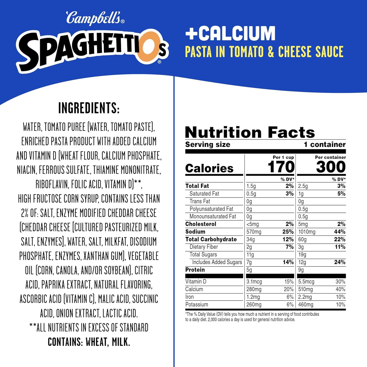 2X-SpaghettiOs Original Canned Pasta Plus Calcium - 15.8 oz