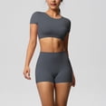 thumbnail image 3 of Women's Yoga Outfit Seamless Workout Set Sport Crop Tops High Waist Shorts Exercise Two Piece Gym Tracksuits, L, 3 of 6