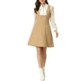 thumbnail image 2 of INSPIRE CHIC Pinafore Dress for Women's A-Line Double Breasted Overalls Suspenders L Light Khaki, 2 of 6