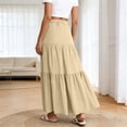 thumbnail image 5 of FengLS Women's Summer Midi Skirt Tiered Flowy High Waist Maxi Skirt Casual Solid Color A-Line Ankle Length Skirt, 5 of 7