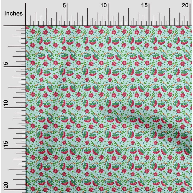 oneOone Silk Tabby Fabric Leaves & Floral Block Print Fabric BTY 42 Inch Wide