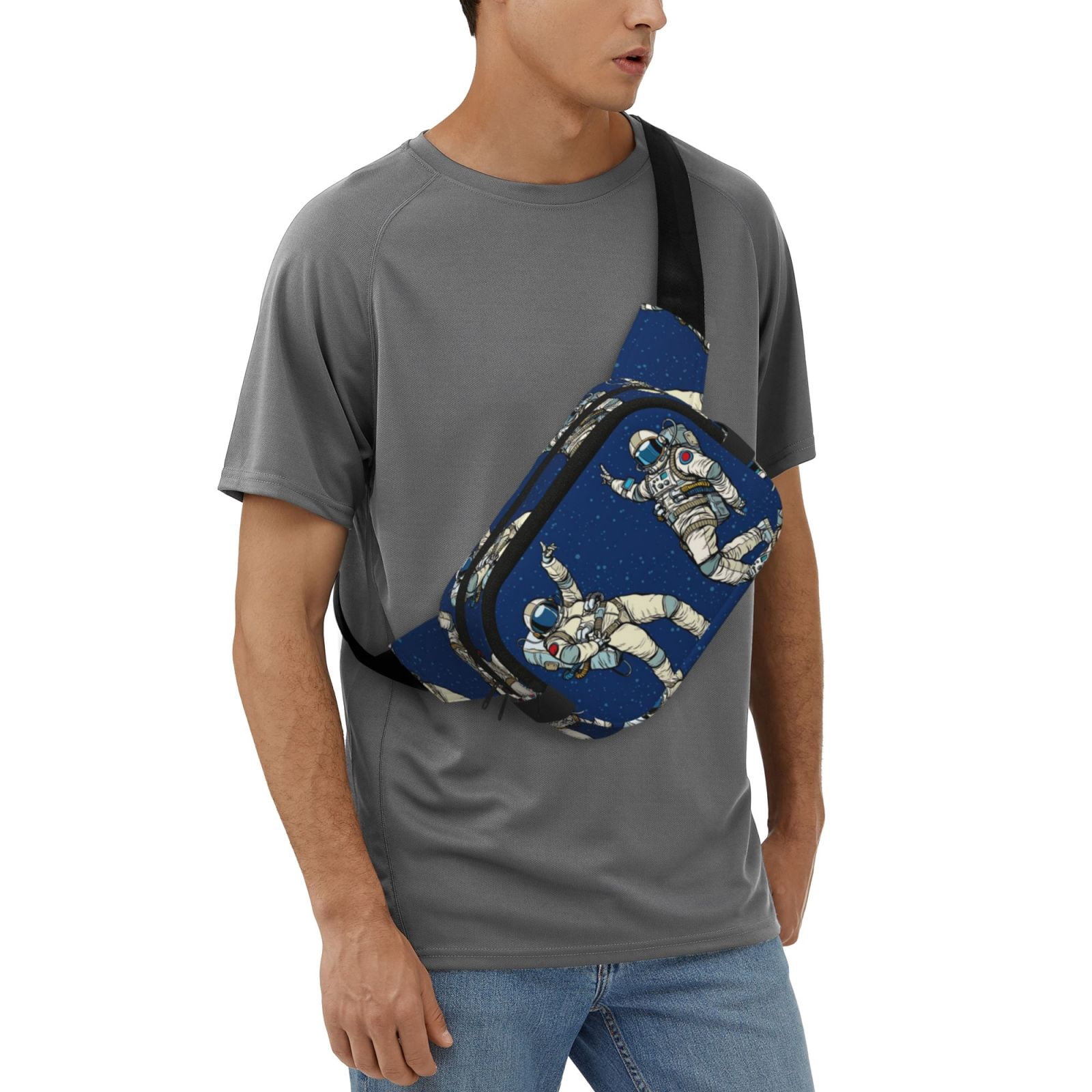 Picia Disco party Astronaut Dancing Print Square Double-Layer Waist Bag Mini Adjustable Waist Belt Bag Exercise Running Travel Hiking