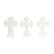 DecMode White Wooden Carved Cross Cross Wall Decor (3 Count)
