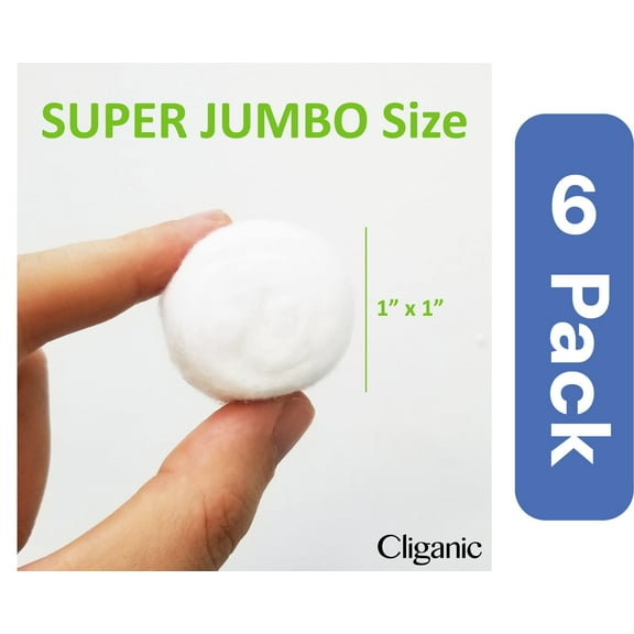Cliganic Jumbo Organic Cotton Balls 100 ct (Pack Of 6)