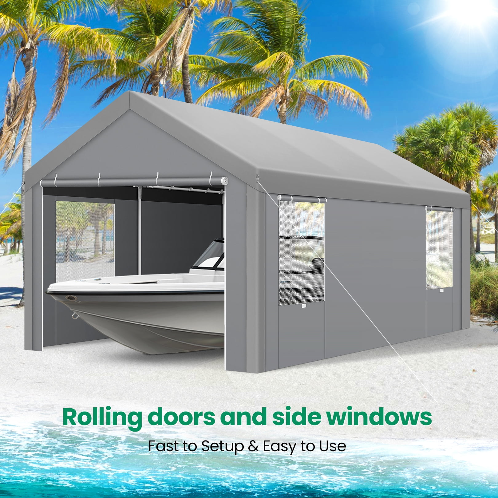 HOTEEL Carport 10'x20' Large Heavy Duty Car Canopy with Steel Frame, Portable Garage Wedding Tent Big Tents Carports Shelter, All-Season Tarp for Outdoor Party Birthday, Gray