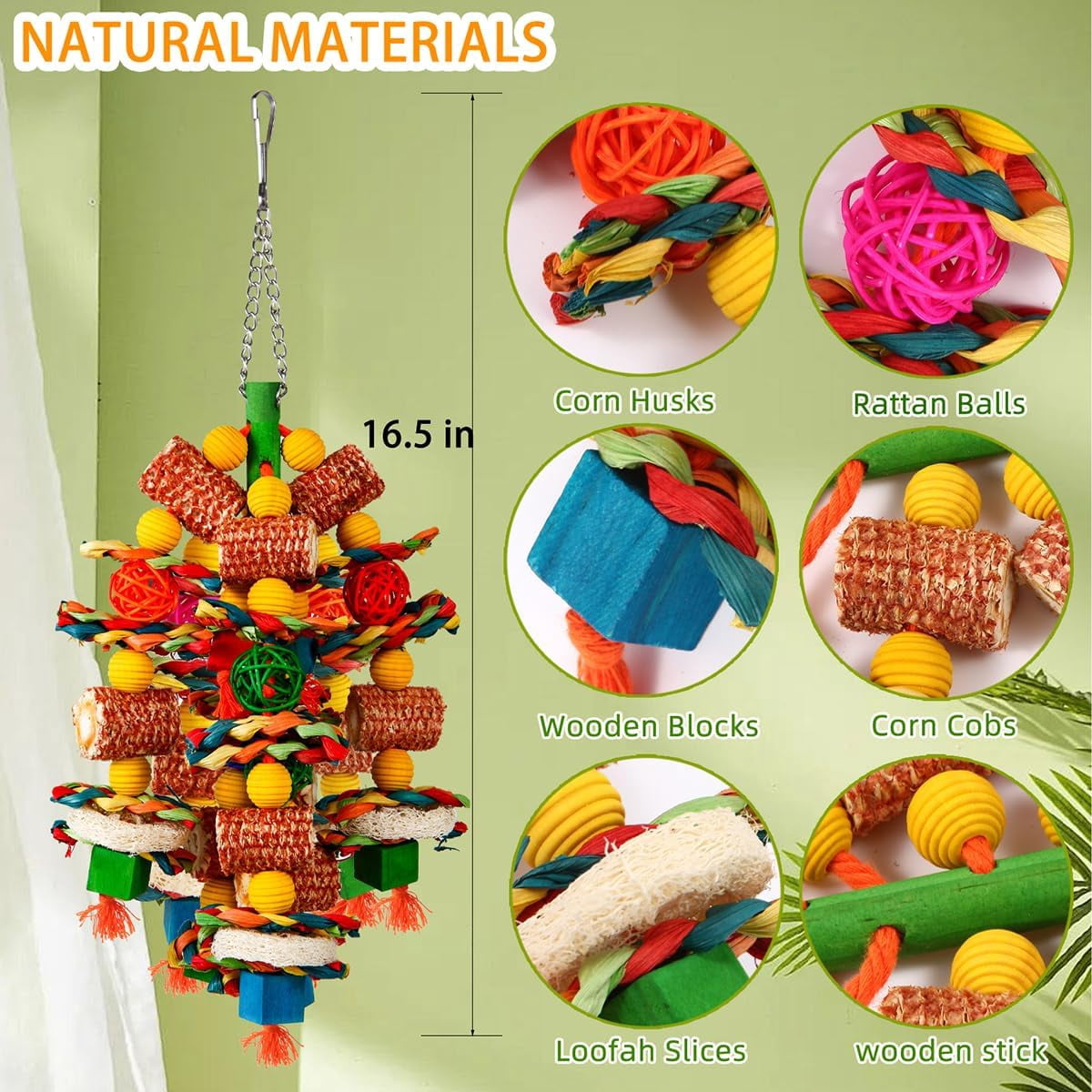 Bird Toys, Parrot Toys, Natural Corn Cob and Loofah Slices Chew Toys for Parrots