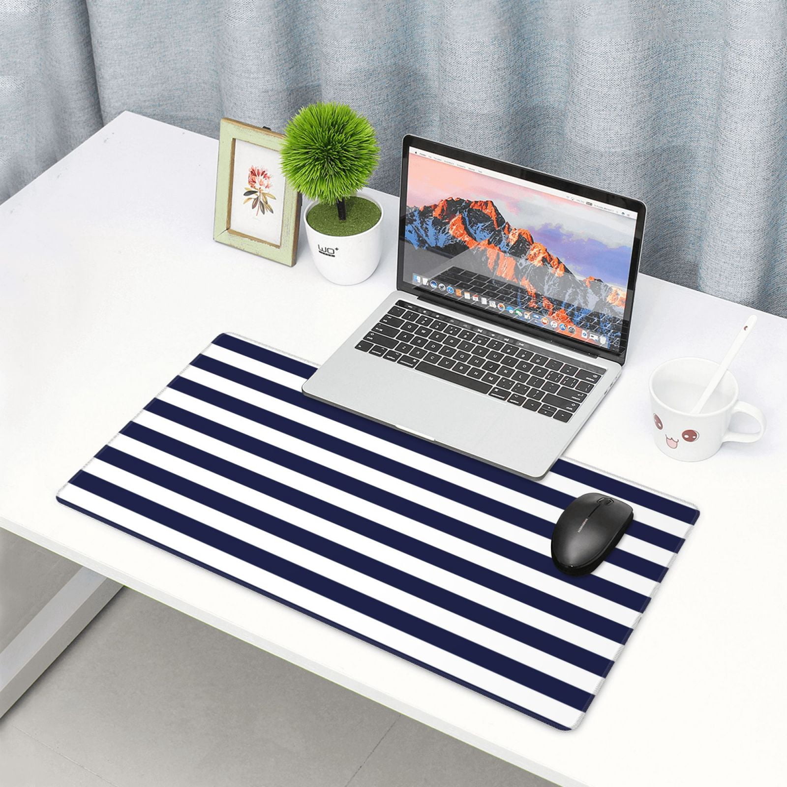 Kdxio Navy Blue And White Stripes Print Large Gaming Mouse Pad,Non-Slip Base,Water Resist Keyboard Pad for Gamer,Office & Home,29.5 x 15.8 in