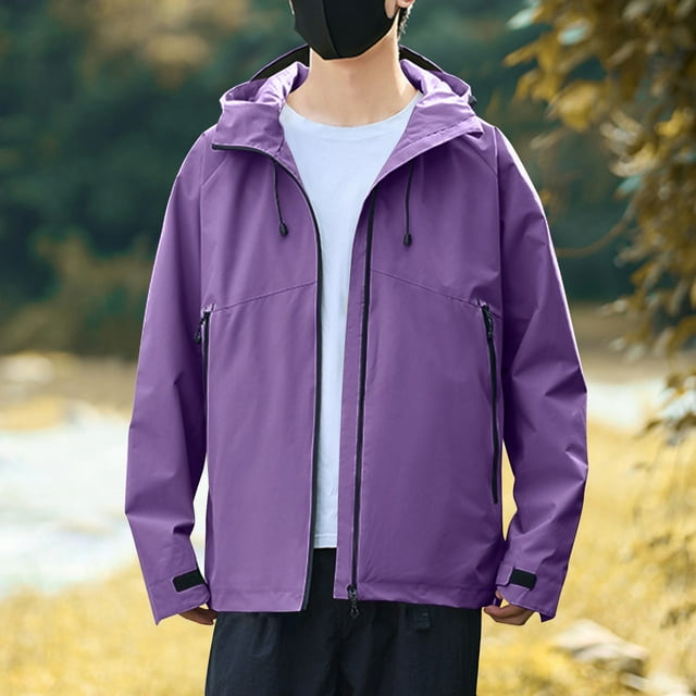 KIHOUT Men's Lightweight Rain Jacket Hooded Water Resistant Fall Winter Hiking Windbreaker Jackets