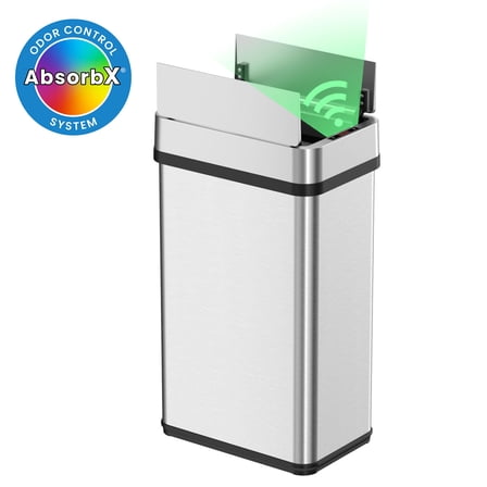 iTouchless 4 Gallon Slim Wings Sensor Bathroom Trash Can with AbsorbX Odor Filter, 15 Liter, Stainless Steel, Space-Saving Bin for Home, Office, Kitchen, Hotel, Business
