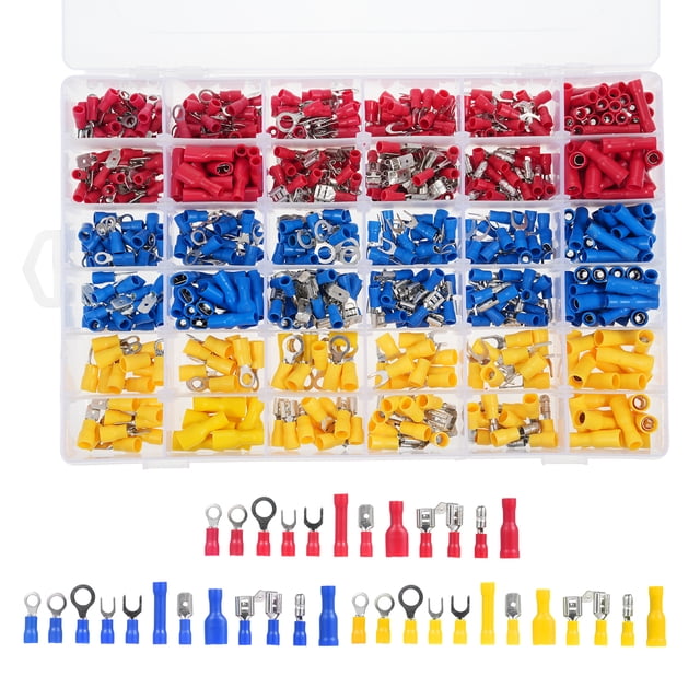 TFixol 840PCS Electrical Insulated Crimp Terminal Kit with Mixed Ring and Spade Connectors, ABS+Copper, Color-Coded for 0.5-6mm²/AWG 22-10, Plastic Case Included