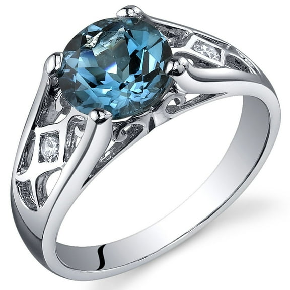 PEORA London Blue Topaz Cathedral Solitaire Ring for Women 925 Sterling Silver, Natural Gemstone, 1.50 Carats Round Shape 7mm, Size 9, December Birthstone Ring, w/Jewelry Box, Jewelry Gift