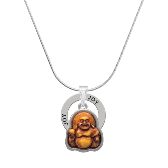 Delight Jewelry Resin Laughing Buddha in Frame Joy Ring Charm Necklace, 18"