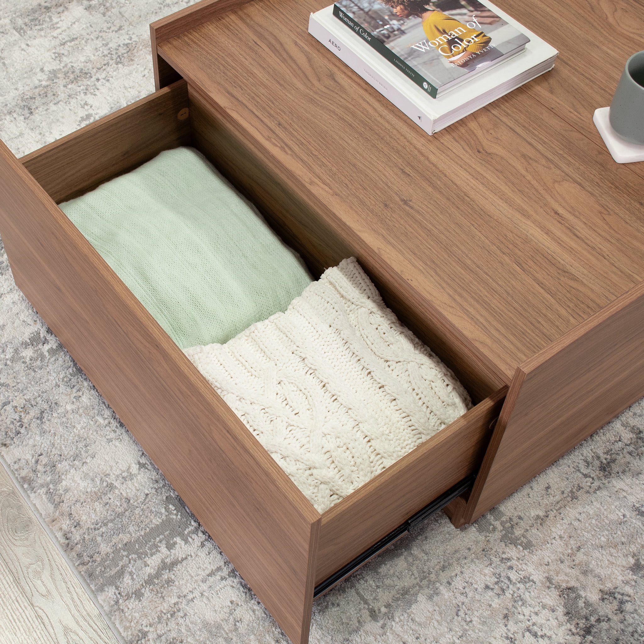 Mainstays Storage Coffee Table, 2 Drawers, Warm Walnut Finish