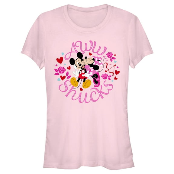 Junior's Mickey & Friends Aww Shucks Minnie Kiss Graphic Tee Light Pink Medium