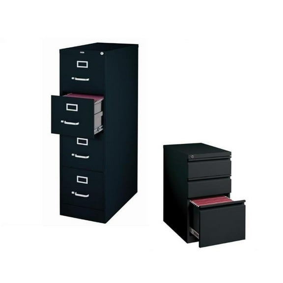 2 Piece Value Pack Black Vertical 4 and 3 Drawer Mobile Filing Cabinet