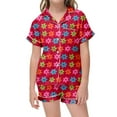 thumbnail image 2 of Kids Girls Silk Pajamas Set Flower Printed Button Down Tops With Shorts 2PCS Summer Kids Pajamas Nightgown Preppy Pajamas For Girls 6-7, 2 of 4