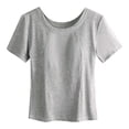 thumbnail image 3 of Weikingp Tshirt With Built In Bra，Basic Tees For Women Full Length Tops For Women Built In Padded Bra Tops For Women Short Sleeve Shirts Gym Workout Tops Crew Neck Gray 4XL, 3 of 9