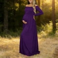thumbnail image 4 of Conairie Maternity Dress for Baby Shower Long Sleeve off Shoulder Elegant Flowy Midi Dress Photoshoot Pregnancy Summer Wedding Dress Dark Purple M, 4 of 6
