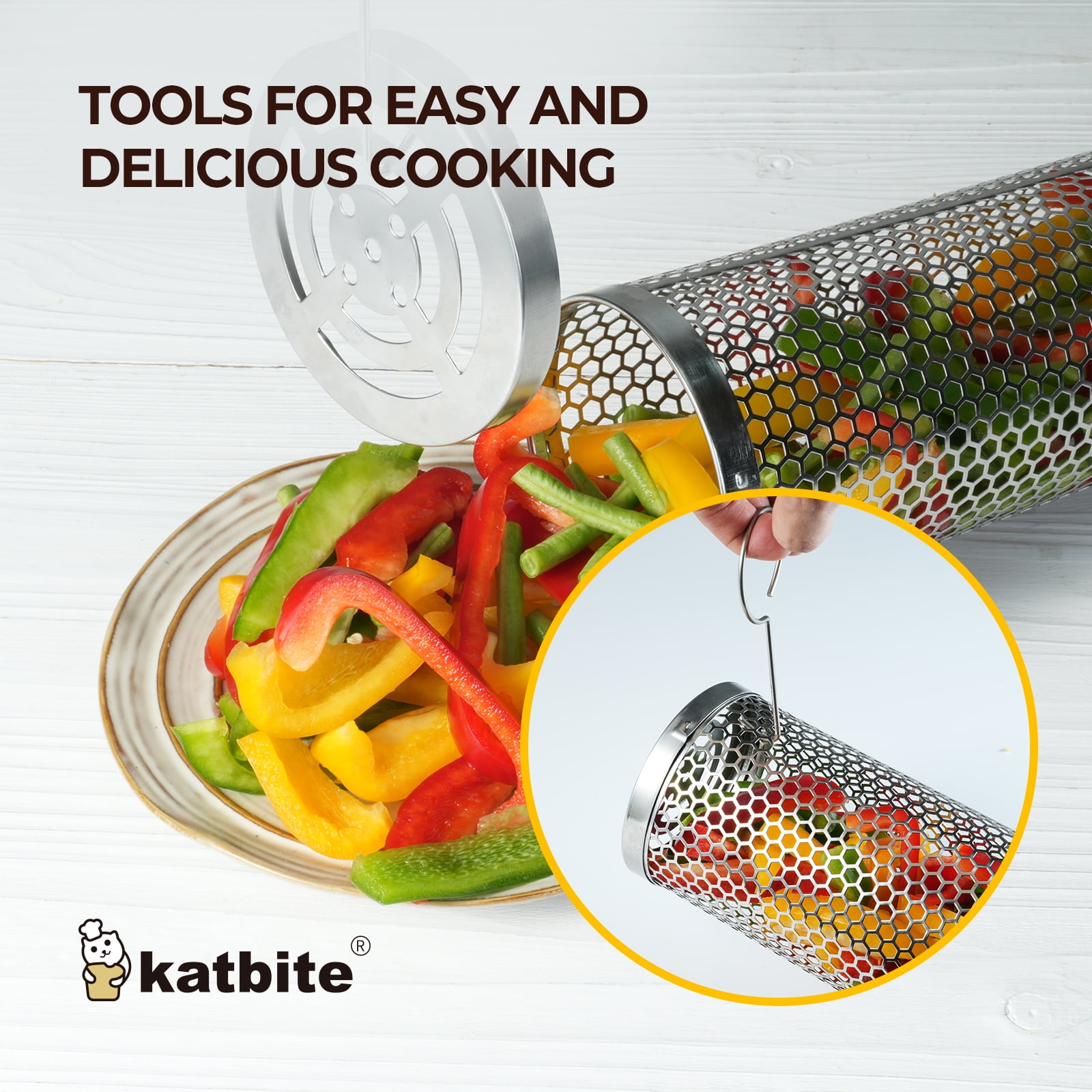 Katbite 2-Pack Rolling Grill Baskets - Thumbnail 4