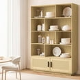 thumbnail image 4 of 5 Tier Bookshelf with Rattan Doors, Wooden Bookcase and Bookshelf with Storage, Tall Book Stand, Large Bookshelf for Living Room, Bedroom, Home Office, Kitchen, 4 of 8